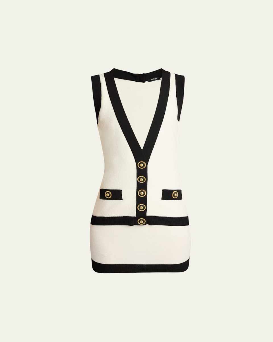 Contrast-Trim Knit Mini Dress